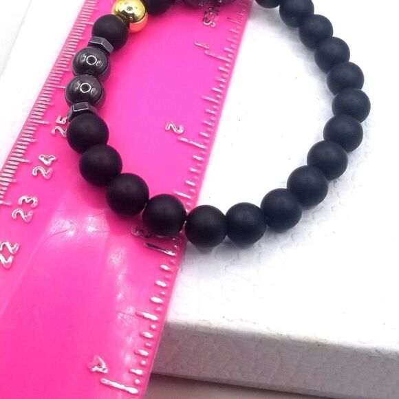 Anti swelling black obsidian stretch stone bracelet. - Picture 2 of 8
